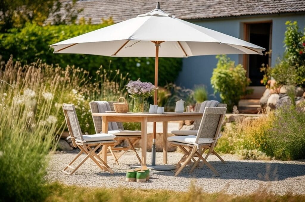 Sonnenschirm mit Outdoor-Möbeln