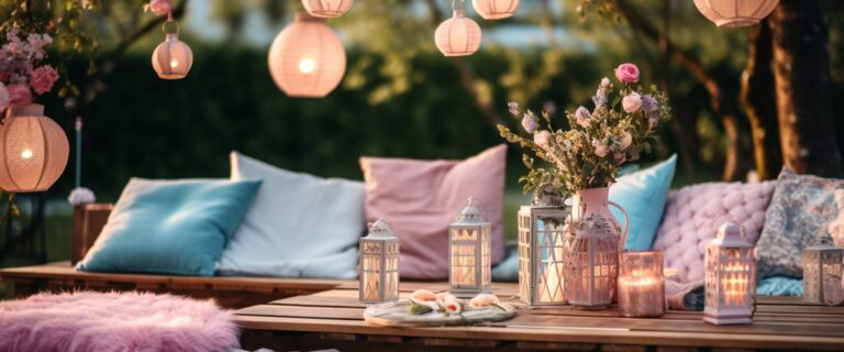 gemütliches Picknick auf der Terrasse im Garten